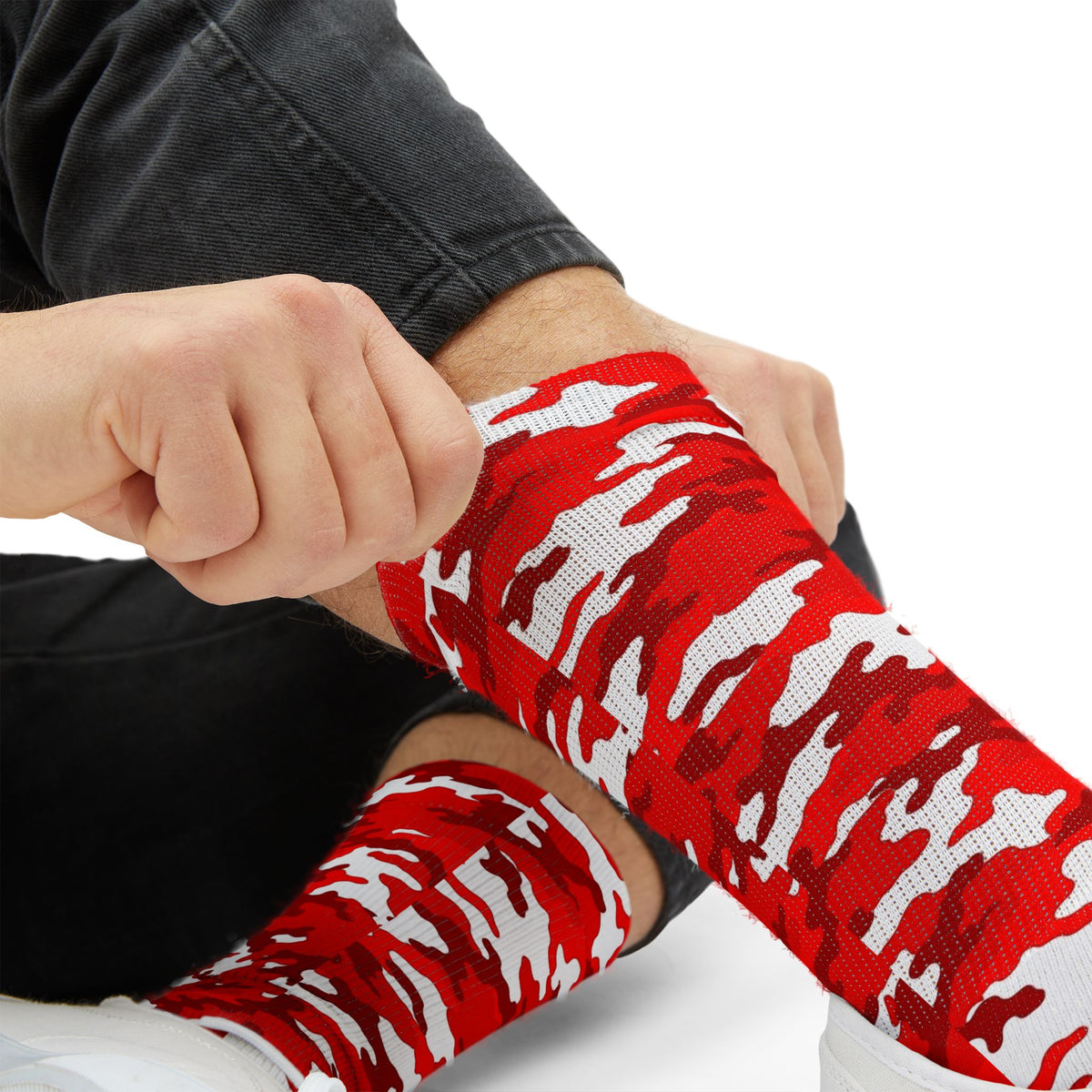 Radiant Crimson and Obsidian Anchor Camouflage Crew Socks by Camotoez Crimson Pulse Camo Crew | Blend In But Stand Out Edition | More Mercy For Your Sole