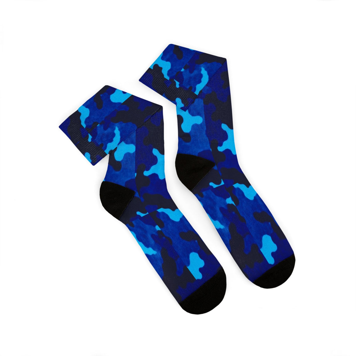 Midnight Obsidian and Aquatic Awe Camouflage Crew Socks by Camotoez Deep Azure Camo Crew | Blend In But Stand Out Edition | More Mercy For Yor Soles Teal Crew Socks by Camotoez Deep Azure Camo Crew