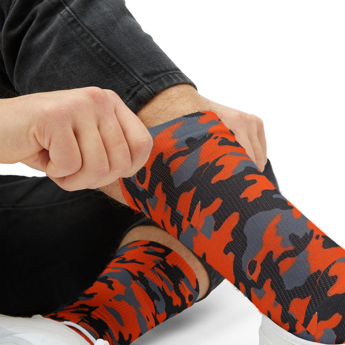 Pewter Orange and Black Hi Seas l Camouflage Crew Socksby Camotoez