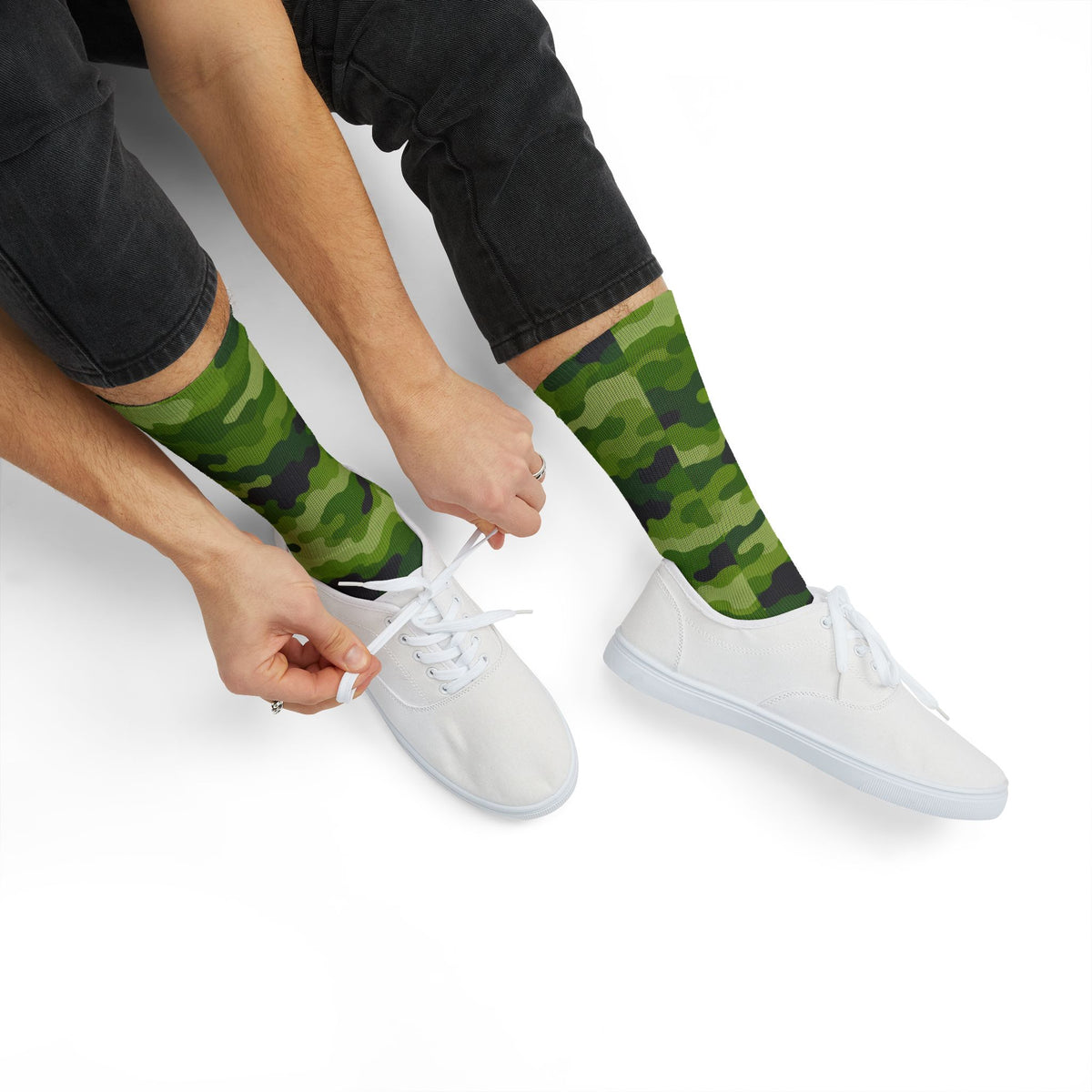 Granny Smith Green and Lime Crew Socks  by Camotoez Tranquil Tread Camouflage Freedom Socks