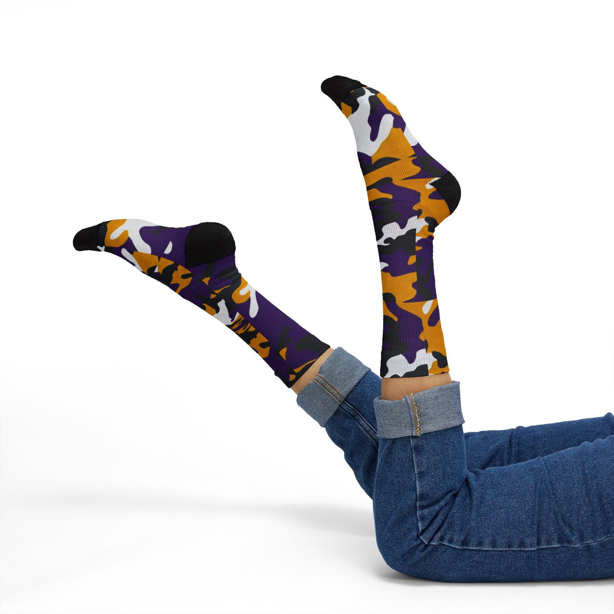 Copy of Captain Camotoez, Red Orange Camo Bay Drip Sublimation Socks — Bold Camouflage Athletic Crew Socks