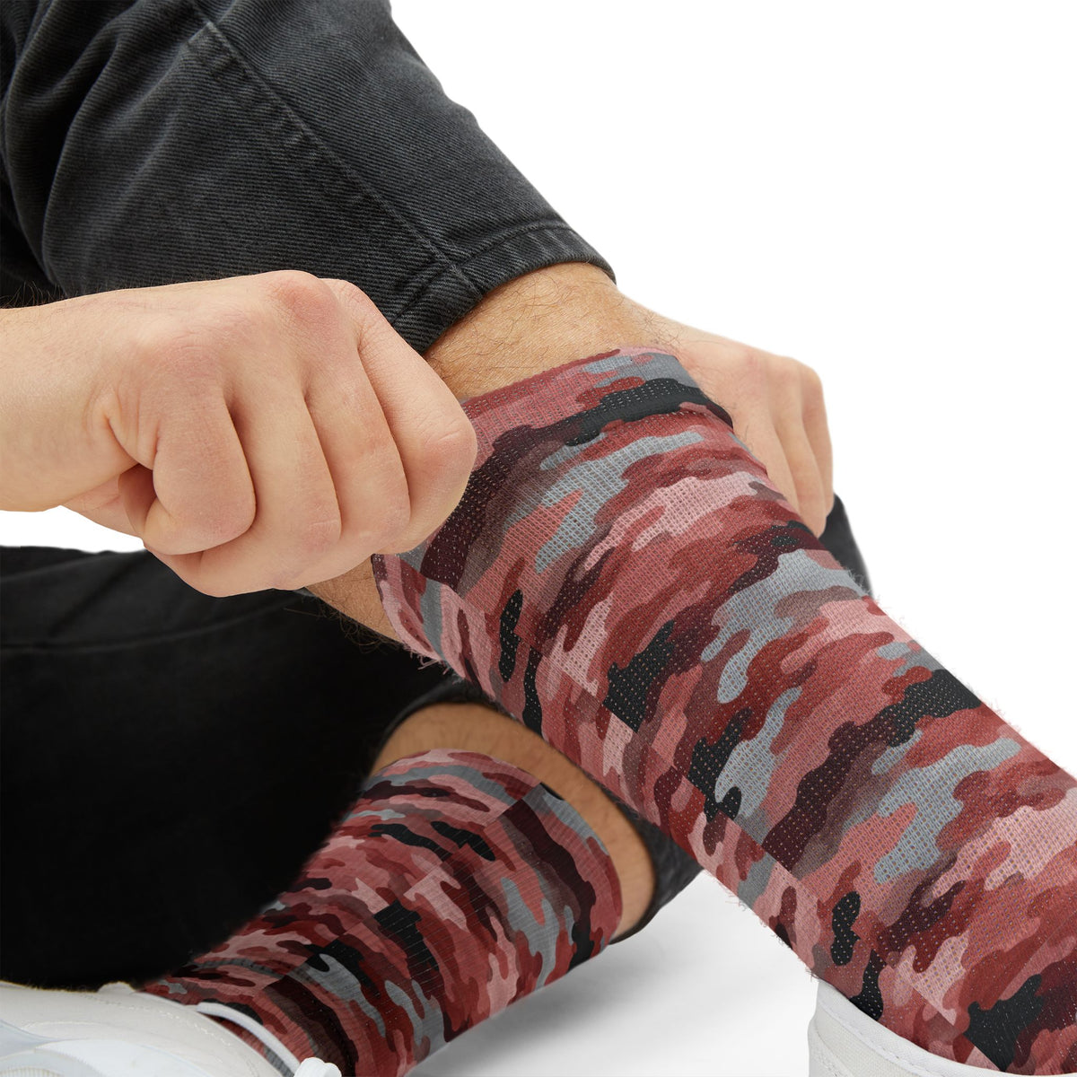 Blush Pink Camo Crew Socks by Camotoez Fly Feral Flamingos