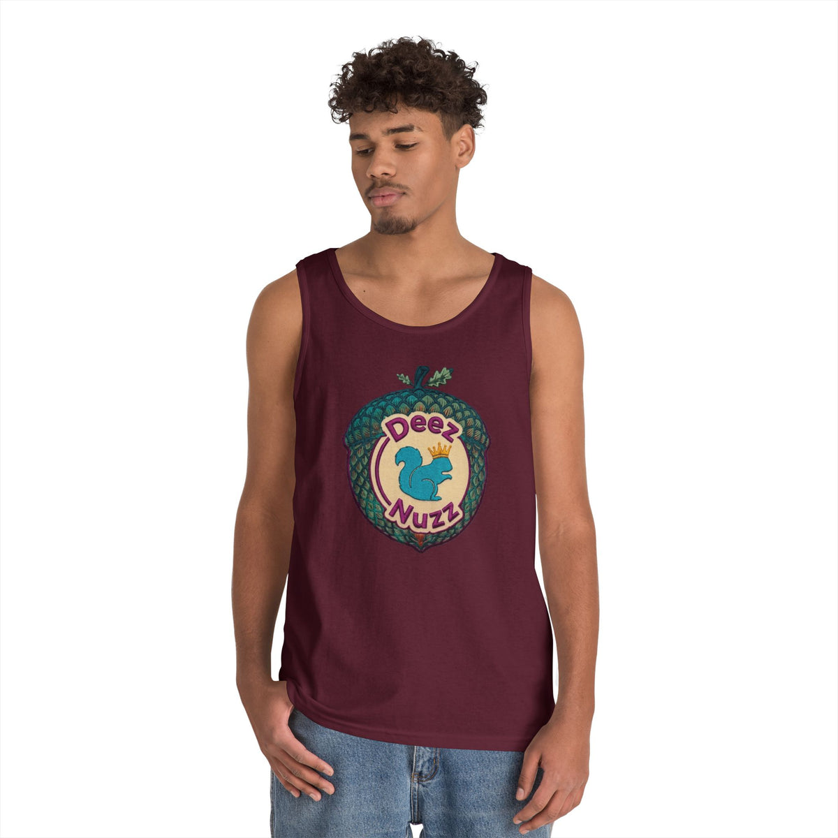 'Deez Nuzz' Purple Acorn Funny Squirrel Graphic Tank Top