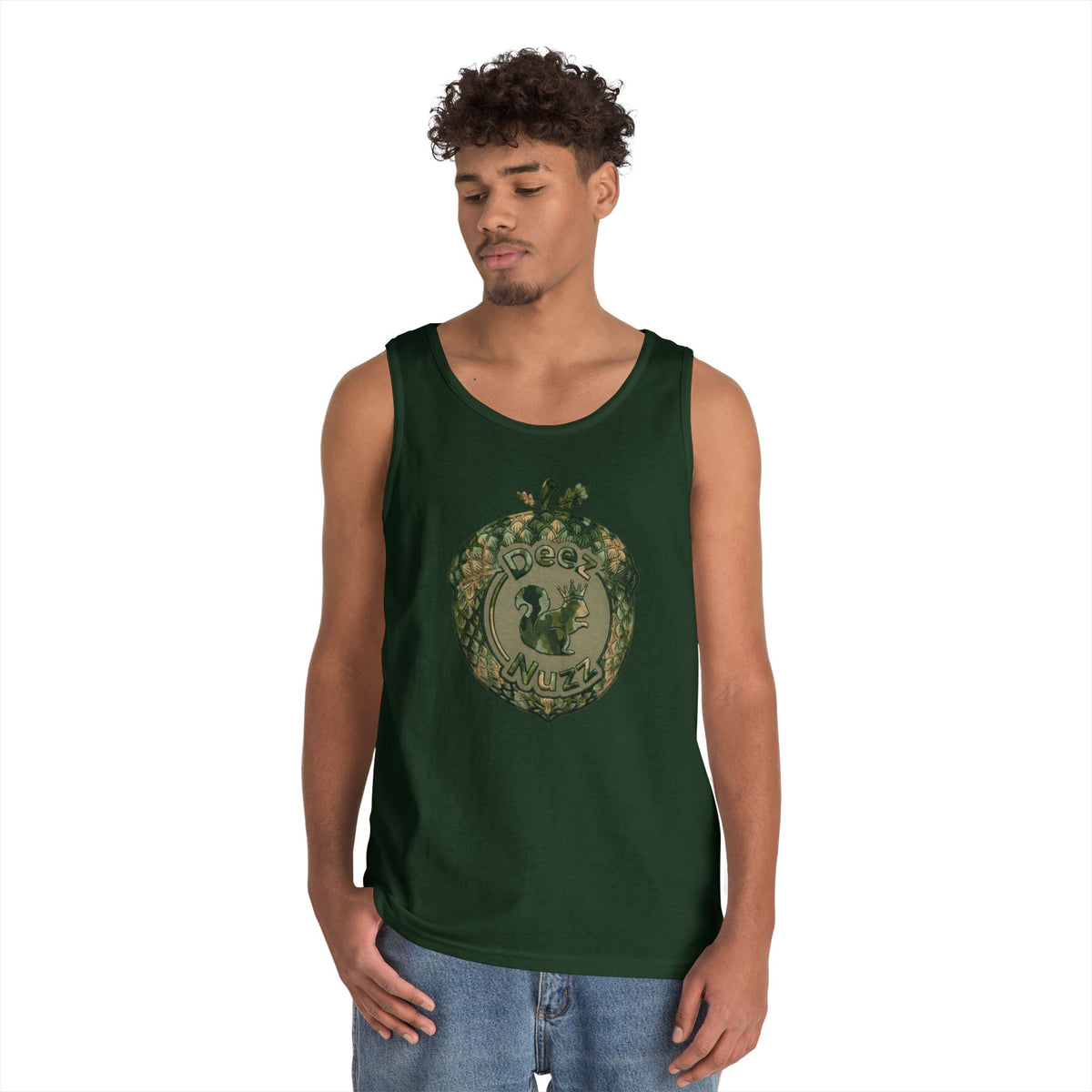 ‘Deez Nuzz’  Vintage Green Crest Funny Graphic Tank Top