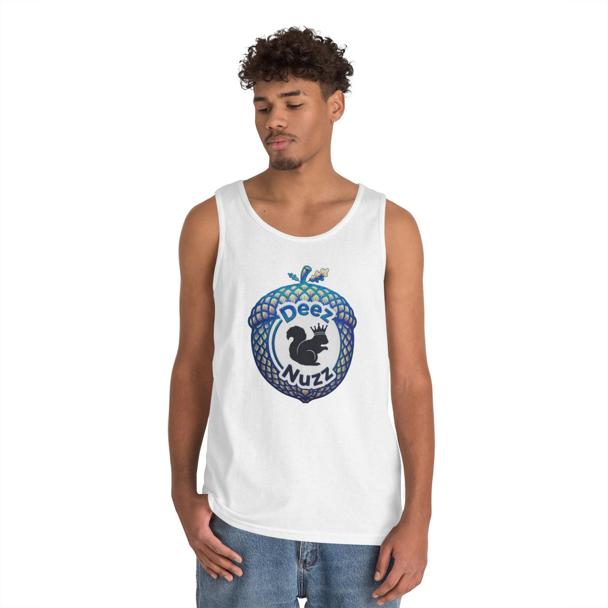 'Deez Nuzz' Black/Blue Acorn Funny Squirrel Graphic Tank Top