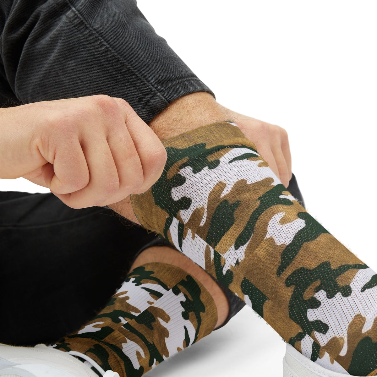 White, Green and Gold Pubs l Camouflage Crew Socks by Camotoez