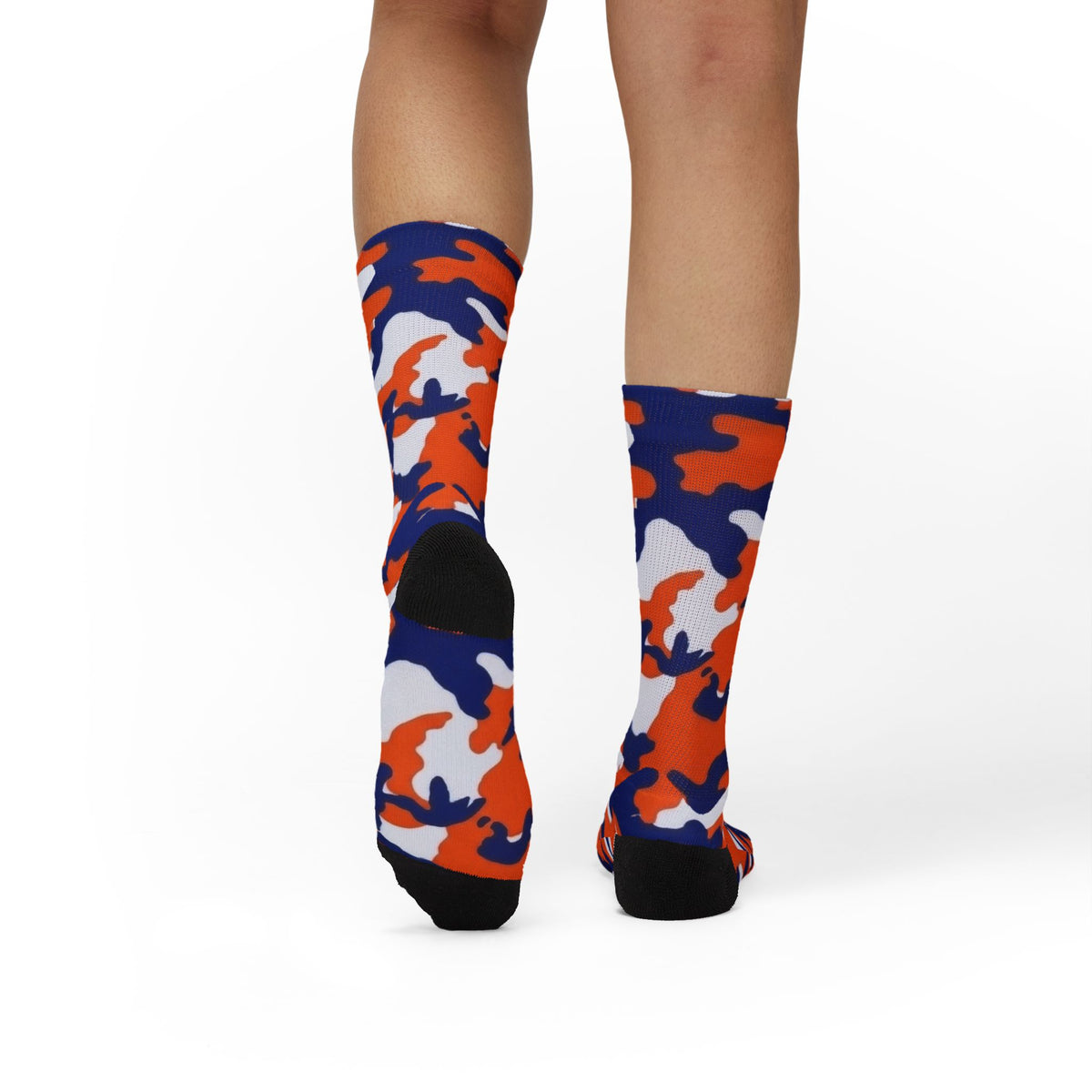 Orange, Blue and White Electros Camouflage Crew Socks by Camotoez Crimson Pulse Camo Crew | Blend In But Stand Out Edition | More Mercy For Your Sole