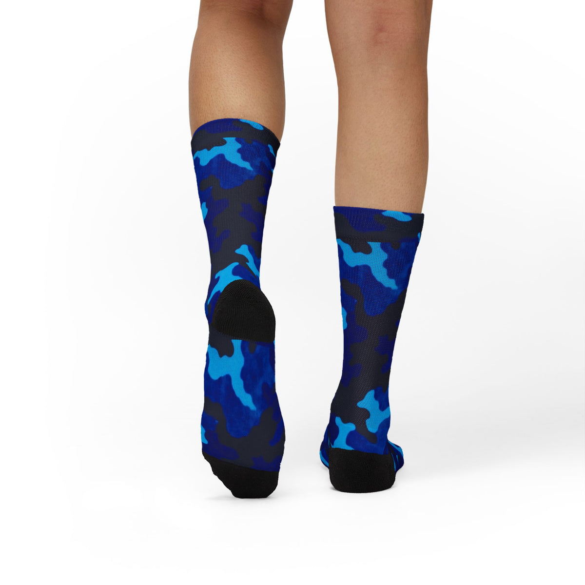 Midnight Obsidian and Aquatic Awe Camouflage Crew Socks by Camotoez Deep Azure Camo Crew | Blend In But Stand Out Edition | More Mercy For Yor Soles Teal Crew Socks by Camotoez Deep Azure Camo Crew