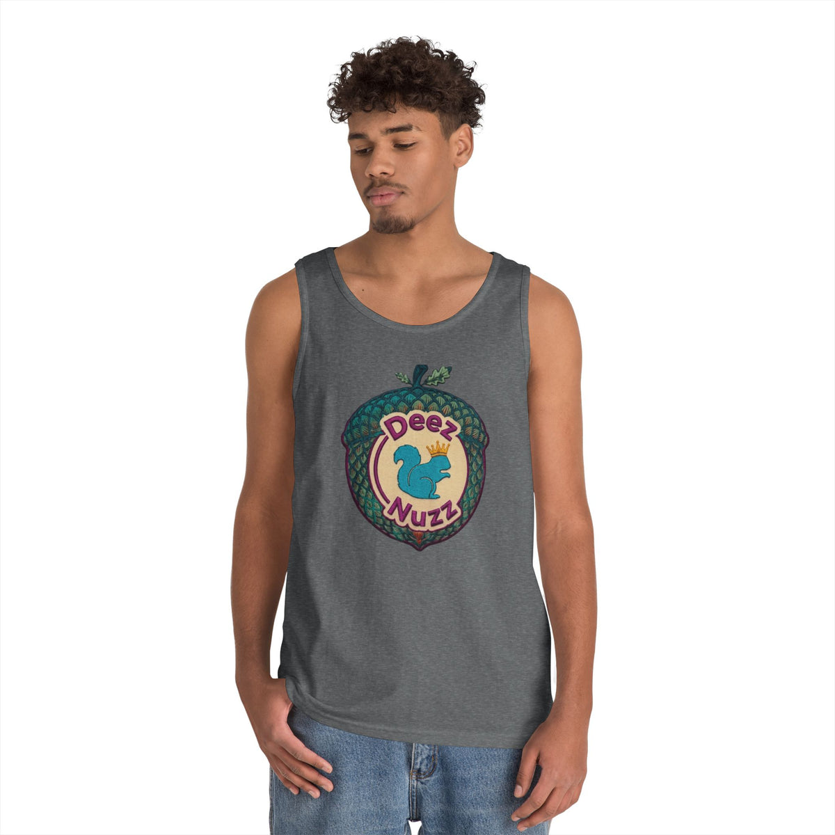 'Deez Nuzz' Purple Acorn Funny Squirrel Graphic Tank Top