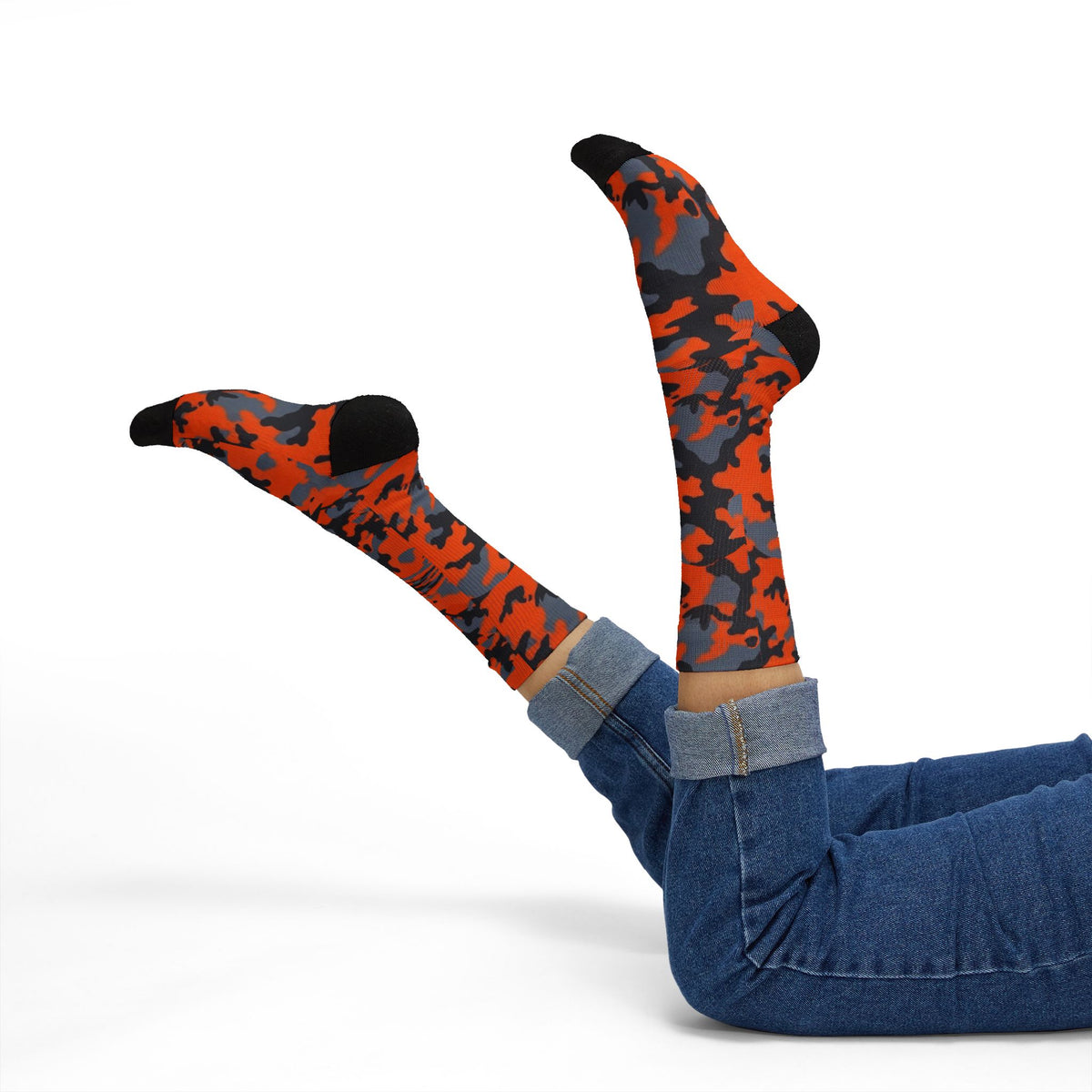Pewter Orange and Black  Hi Seas l Camouflage Crew Socksby Camotoez