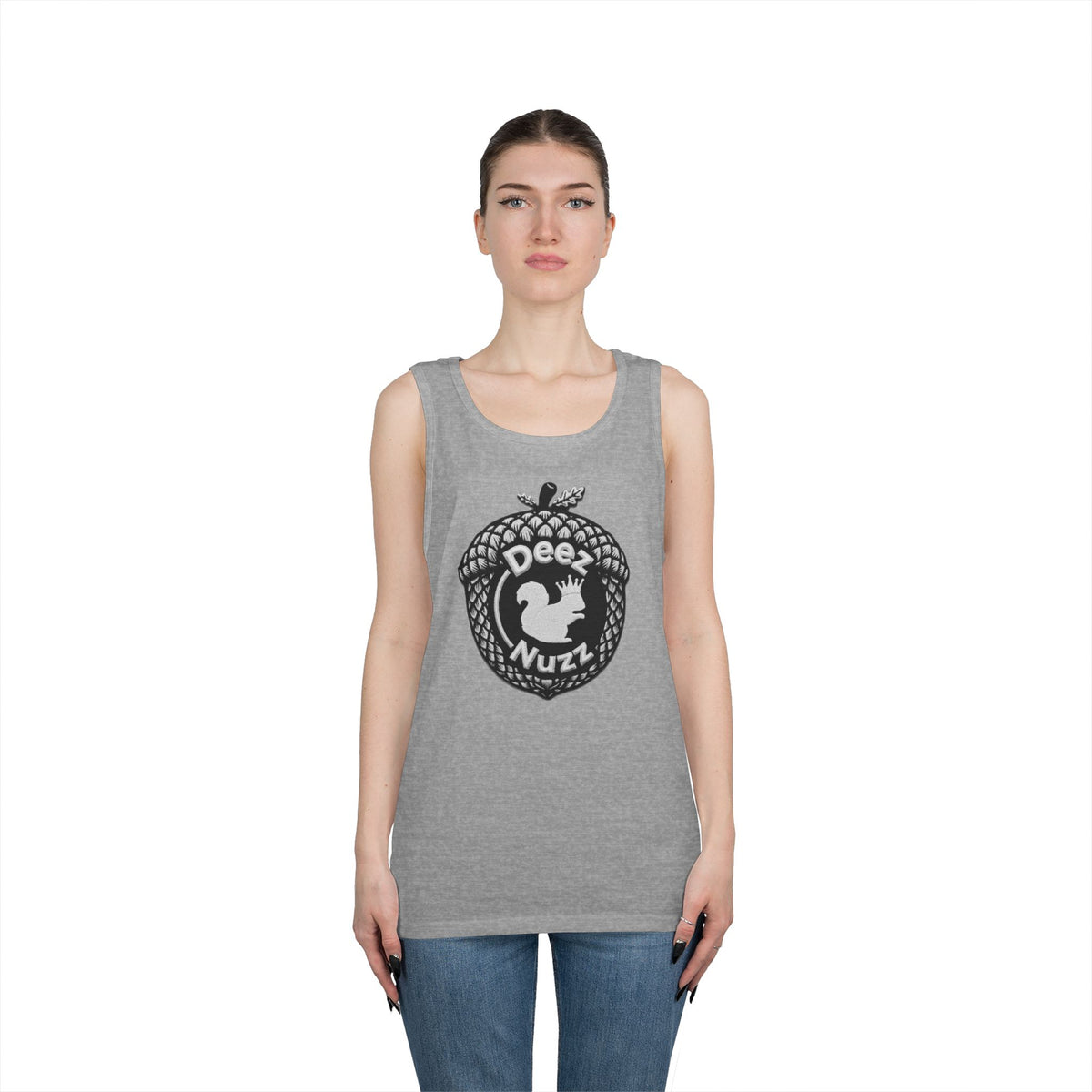 ‘Deez Nuzz’  Vintage White/Black Crest Funny Graphic Tank Top
