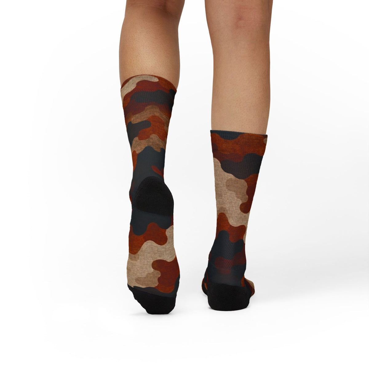 Burnt Sienna and  Deep Expresso Crew Socks by Camotoez Catch My Dust Alpine Camo Socks
