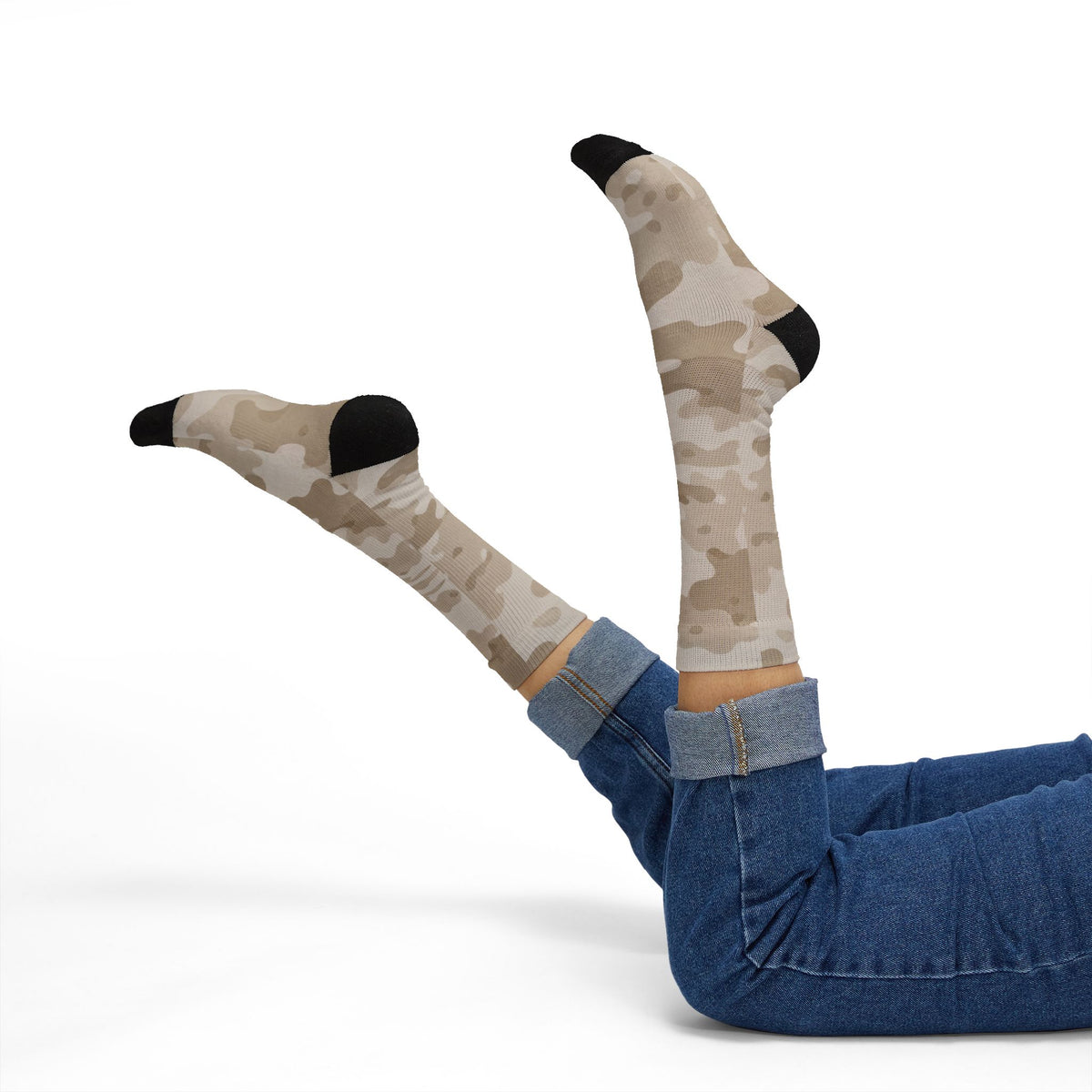 Natural Linen and Cloud Dance Crew Socks by Camotoez Neutral Blend Battle Dress