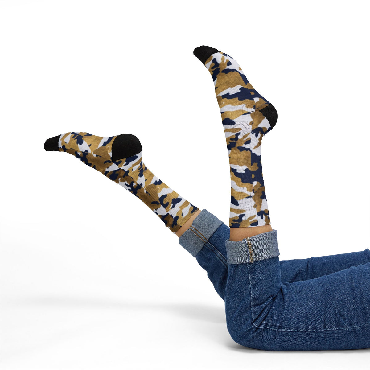 White, Royal Blue and Gold Pubs l Camouflage Crew Socks by Camotoez