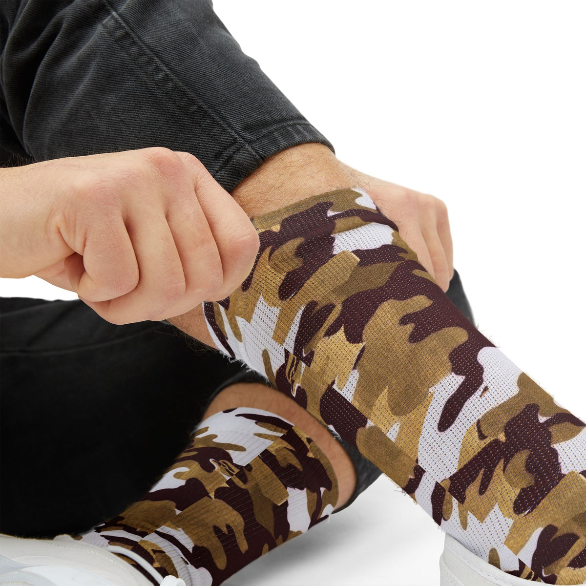 White,Garnet and Gold Gips l Camouflage Crew Socks by Camotoez