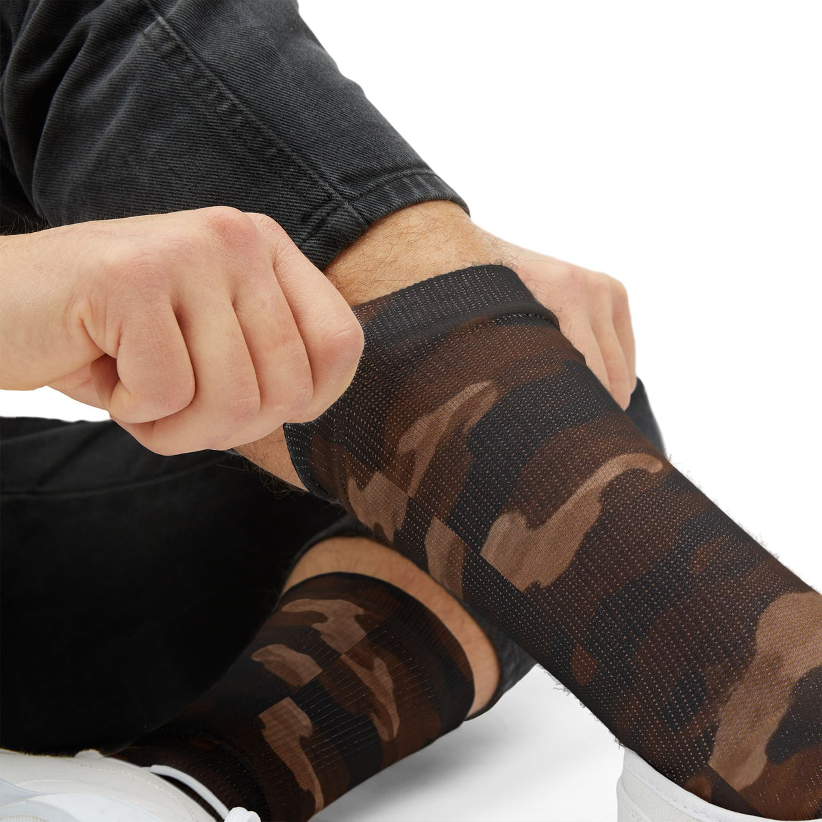 Cocoa Beans Powder Brown  and Expresso Camouflage Crew Socks by Camotoez Feral Sequoia Drift