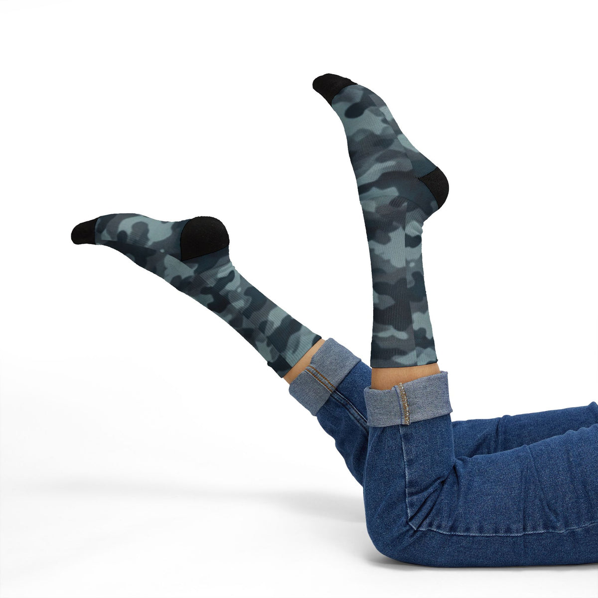 Shadowy Slate and Digital Navy Blue  Crew Socks by Camotoez The Blue Monster Protocol