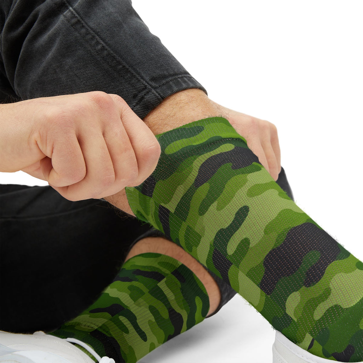 Granny Smith Green and Lime Crew Socks  by Camotoez Tranquil Tread Camouflage Freedom Socks