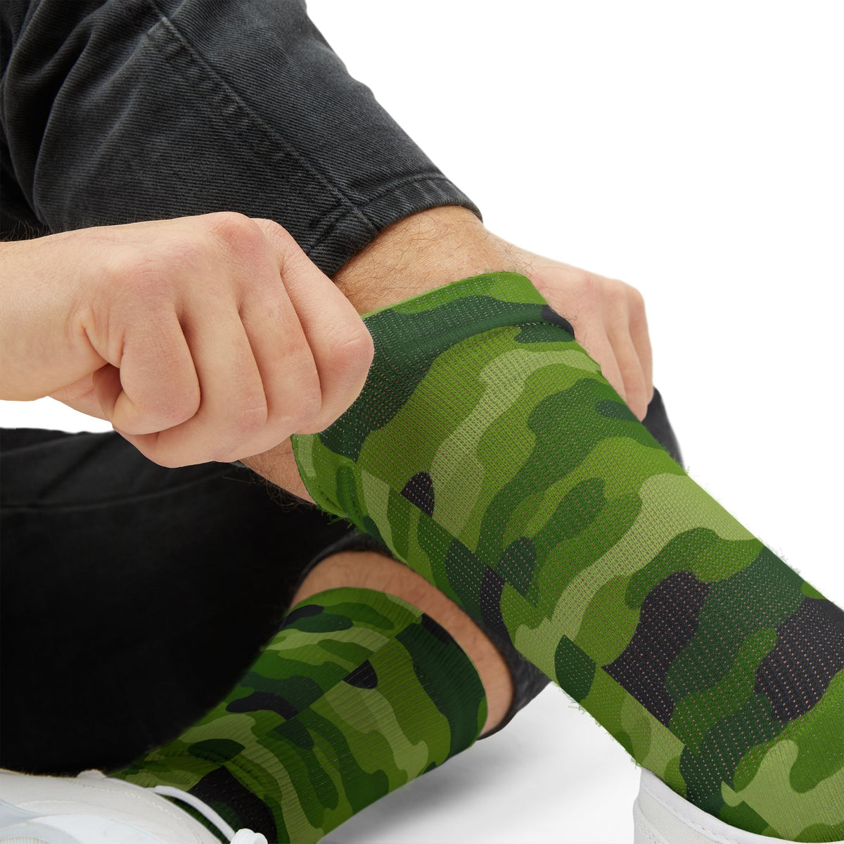 Granny Smith Green and Lime Crew Socks  by Camotoez Tranquil Tread Camouflage Freedom Socks