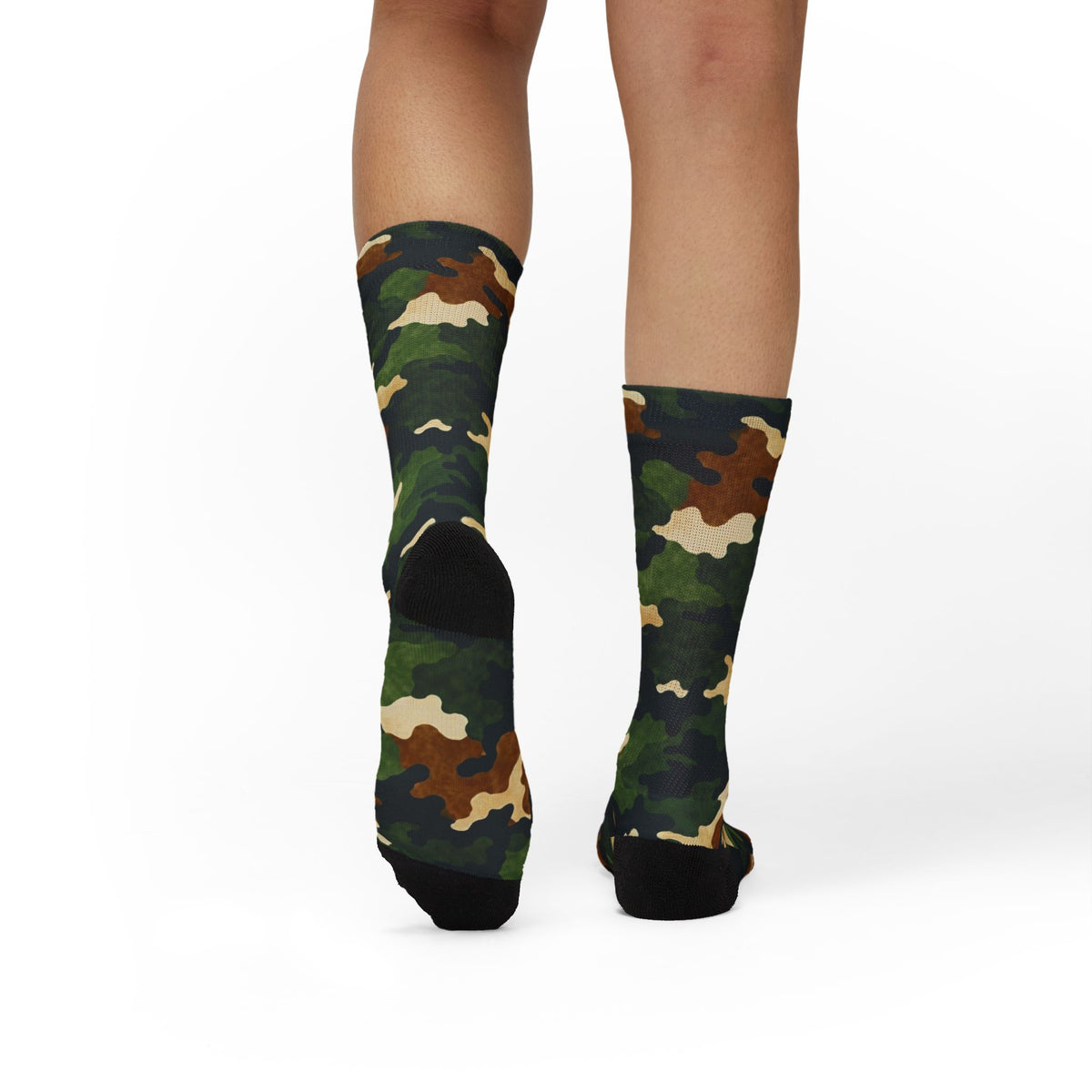 Terra Brown and Verdant Green Crew Socks by Camotoez FeralWood ForestCamo Crew