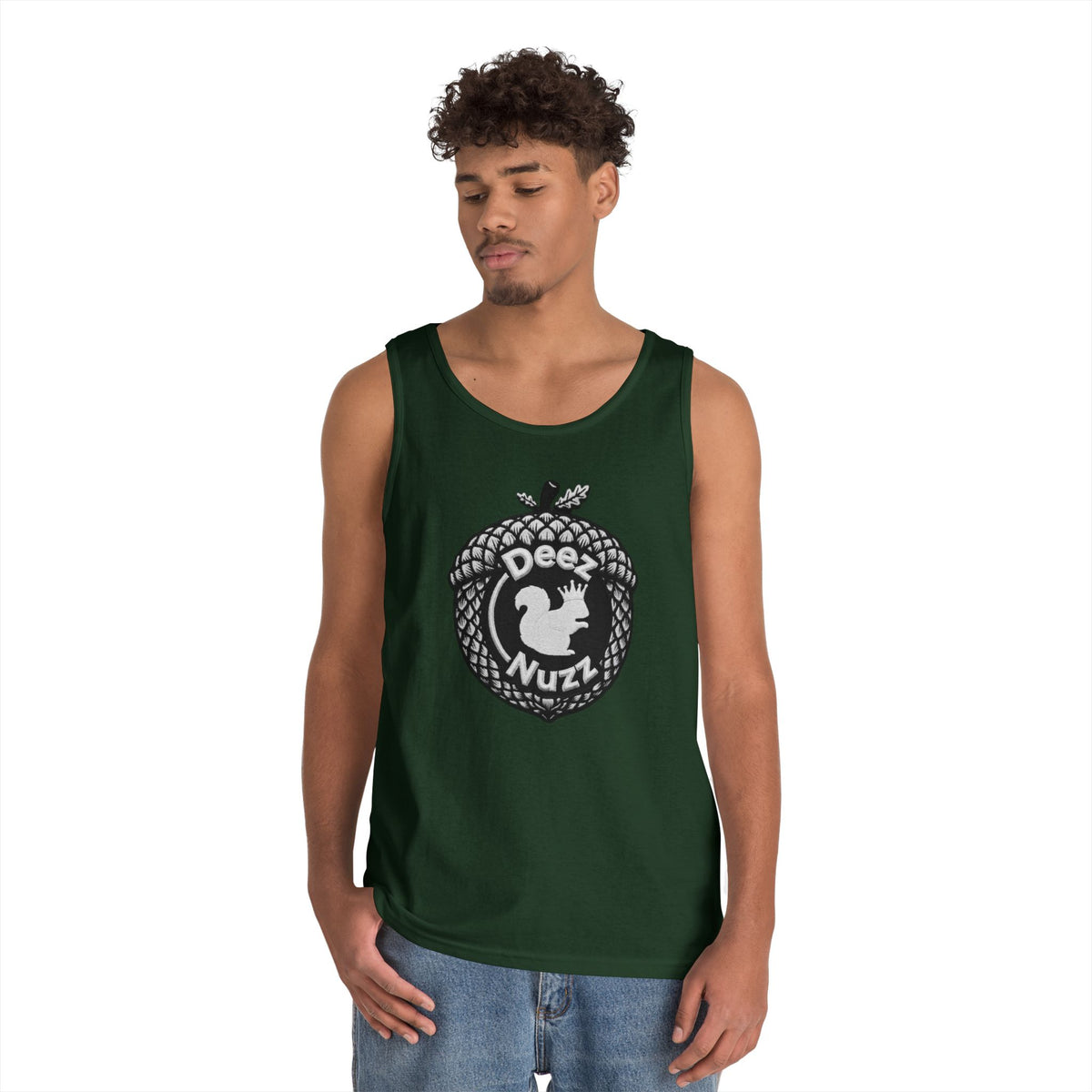 ‘Deez Nuzz’  Vintage White/Black Crest Funny Graphic Tank Top