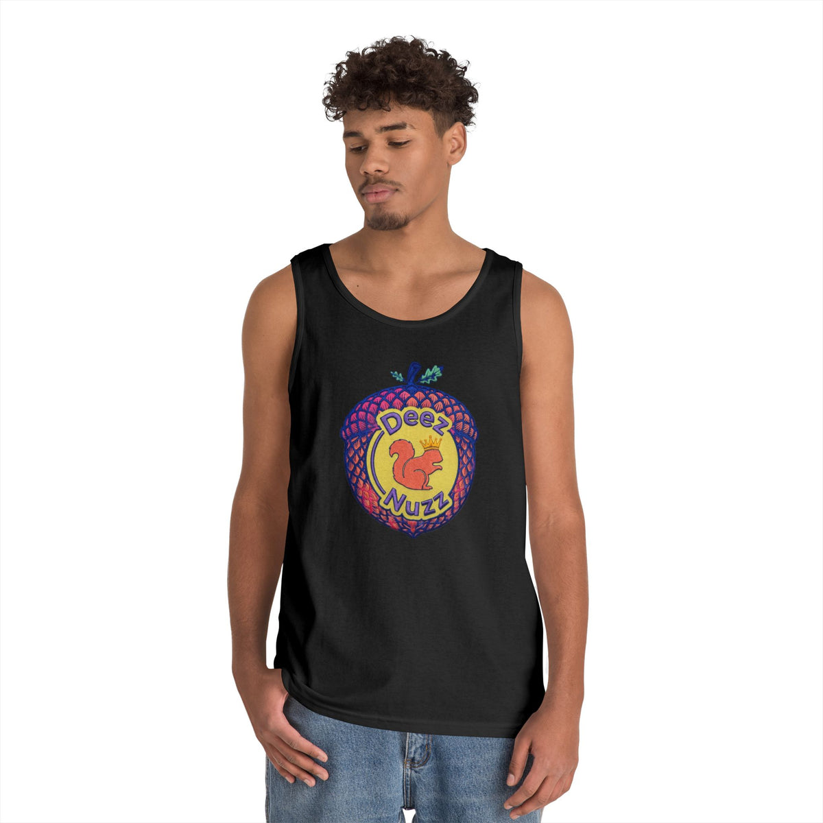 'Deez Nuzz' Pink Acorn Funny Squirrel Graphic Tank Top