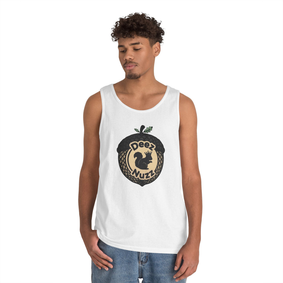 ‘Deez Nuzz’  Vintage Black/Tan Crest Funny Graphic Tank Top
