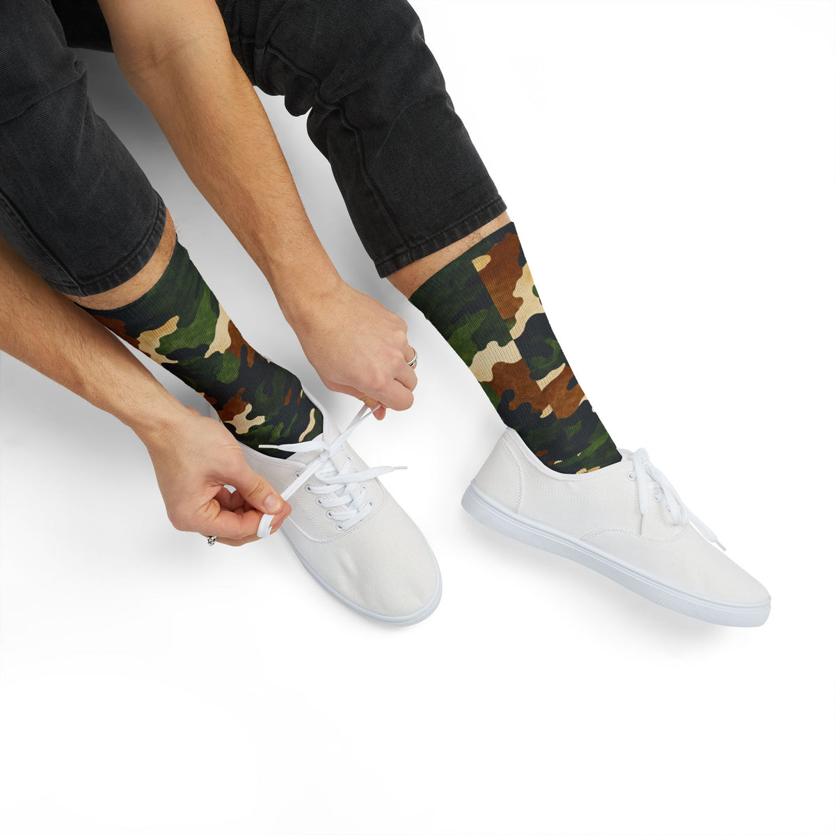 Terra Brown and Verdant Green Crew Socks by Camotoez FeralWood ForestCamo Crew