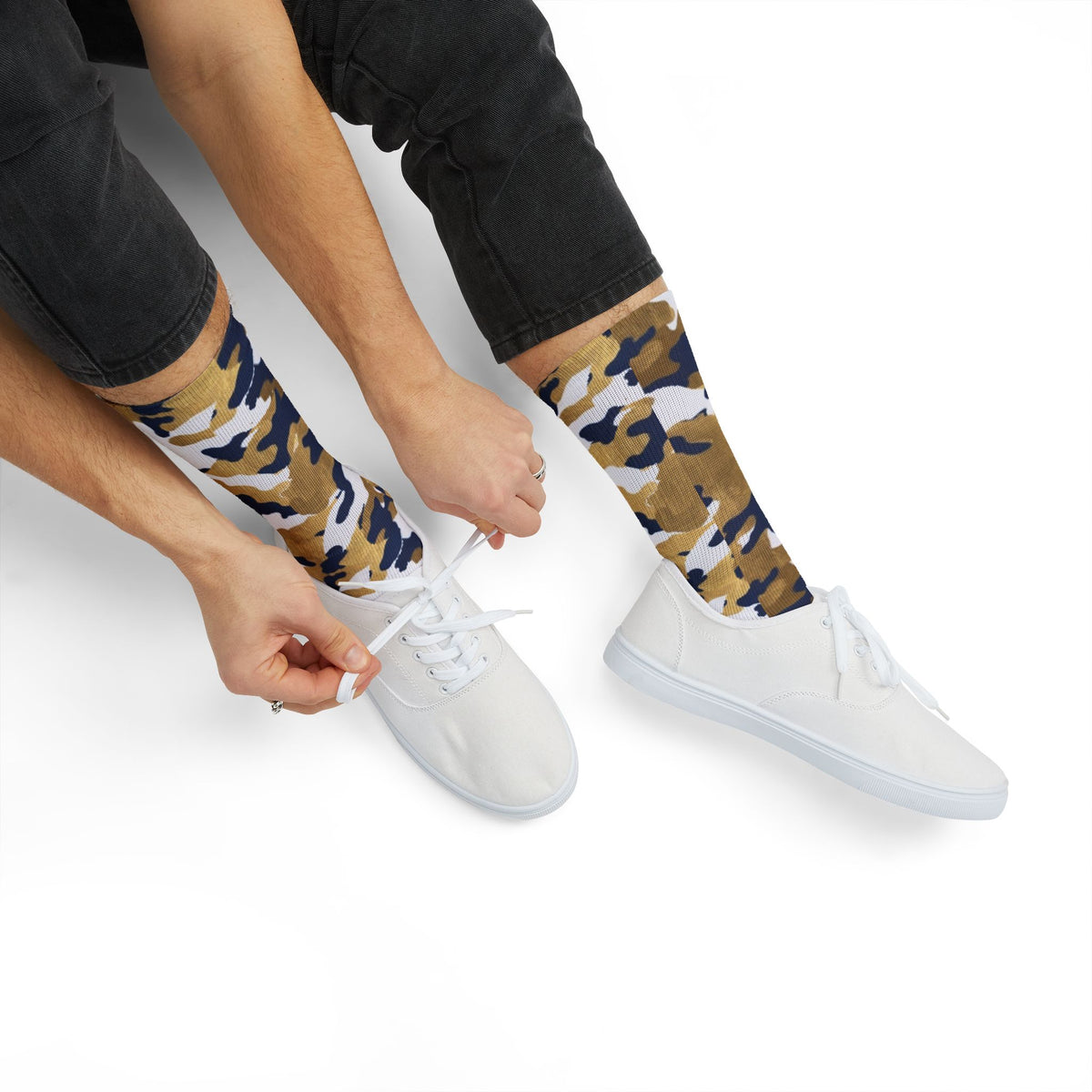 White, Royal Blue and Gold Pubs l Camouflage Crew Socks by Camotoez