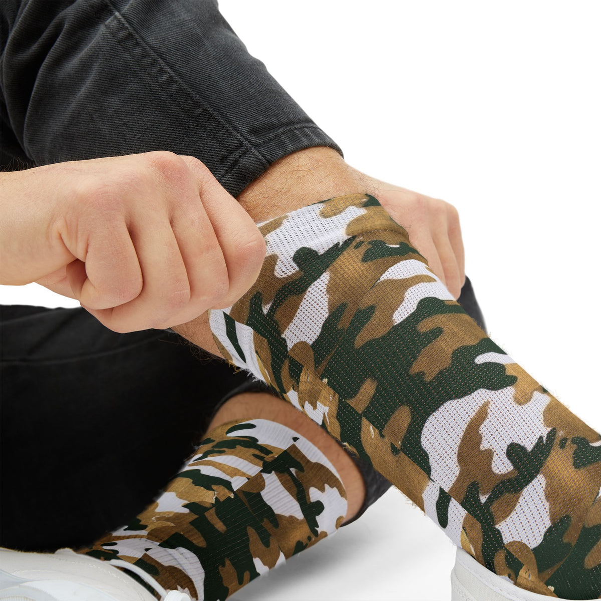 White, Green and Gold Pubs l Camouflage Crew Socks by Camotoez