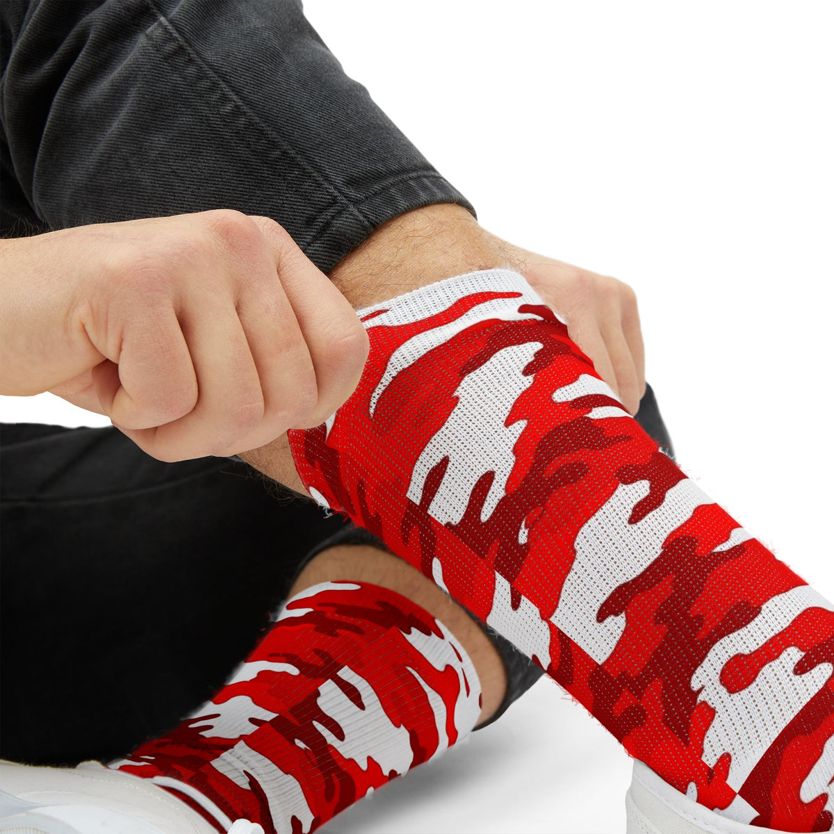 Radiant Crimson and Obsidian Anchor Camouflage Crew Socks by Camotoez Crimson Pulse Camo Crew | Blend In But Stand Out Edition | More Mercy For Your Sole