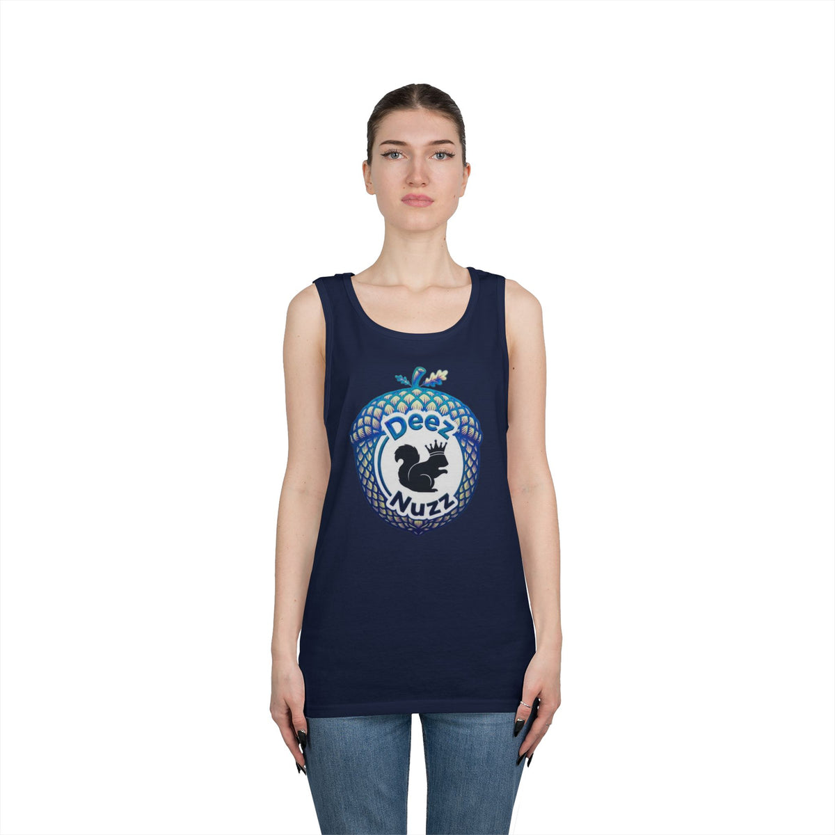 'Deez Nuzz' Black/Blue Acorn Funny Squirrel Graphic Tank Top