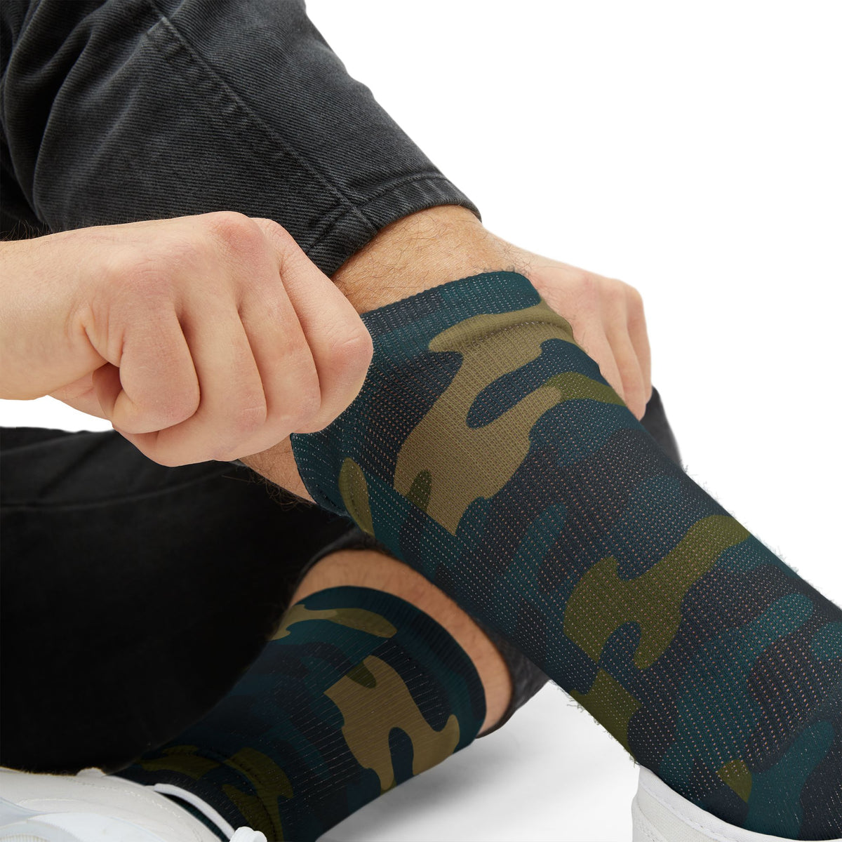 Transformative Teal and Mossy Green Crew Socks by Camotoez The Abyssal Forest Crew