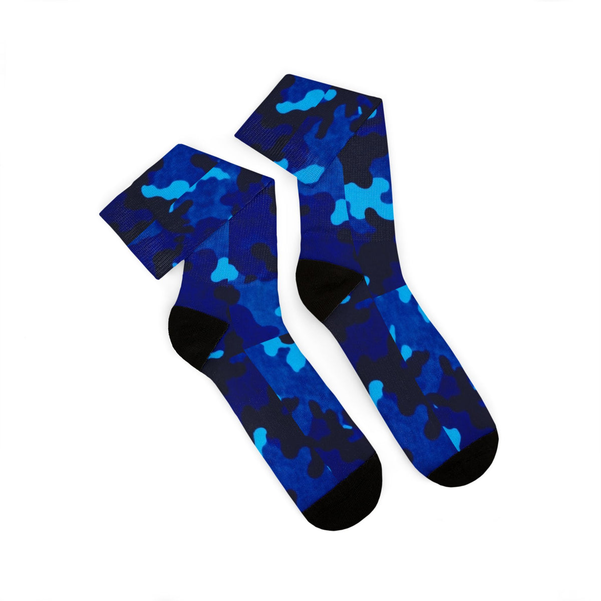 Midnight Obsidian and Aquatic Awe Camouflage Crew Socks by Camotoez Deep Azure Camo Crew | Blend In But Stand Out Edition | More Mercy For Yor Soles Teal Crew Socks by Camotoez Deep Azure Camo Crew