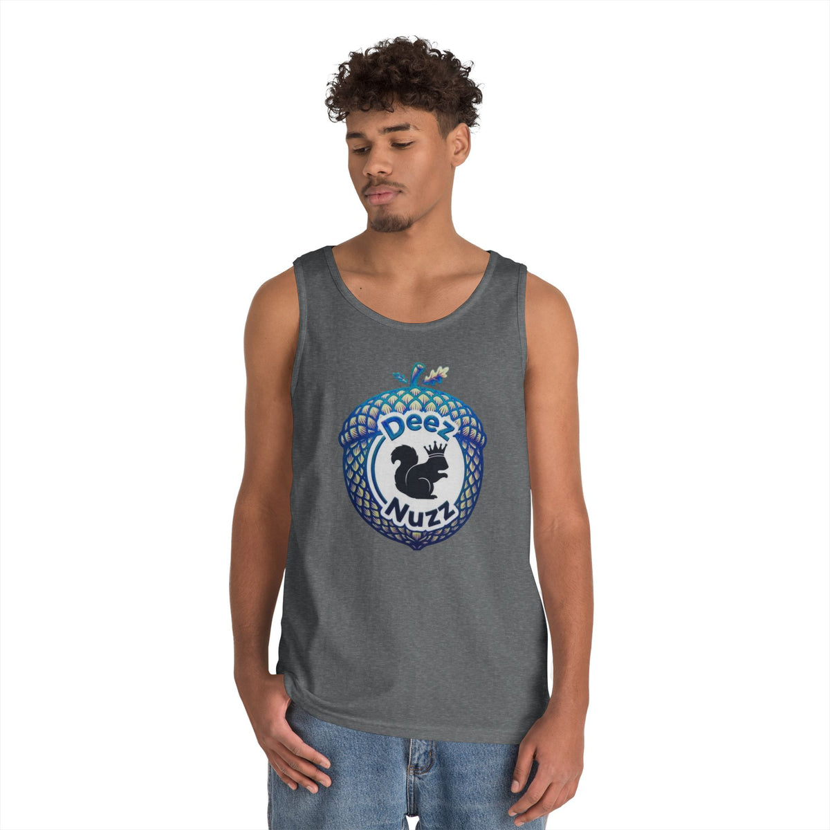 'Deez Nuzz' Black/Blue Acorn Funny Squirrel Graphic Tank Top