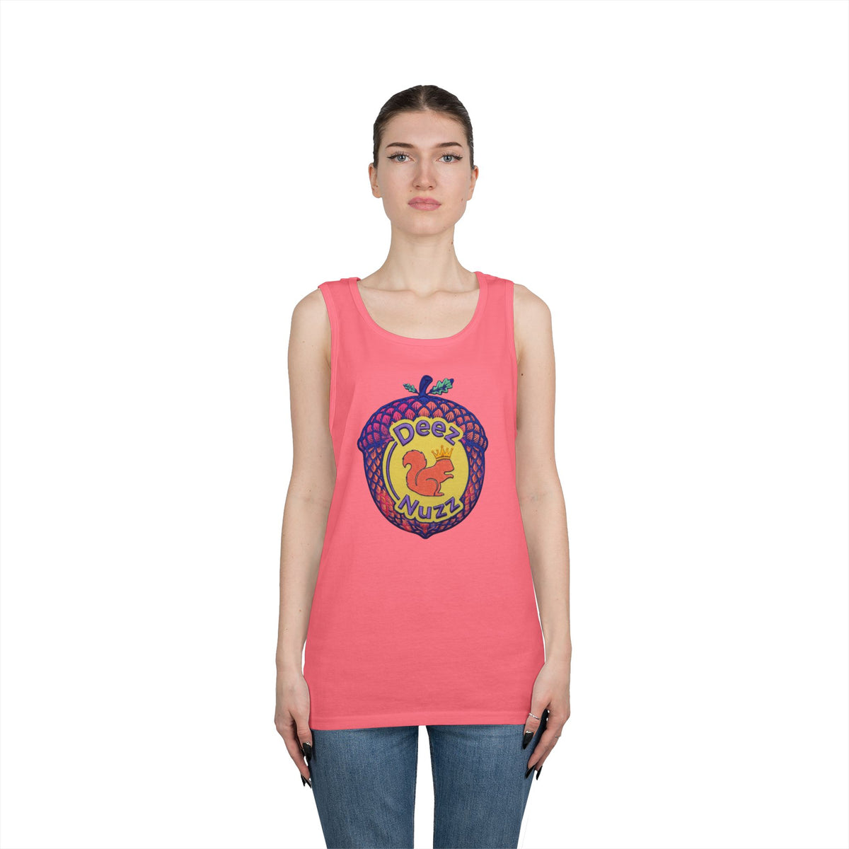 'Deez Nuzz' Pink Acorn Funny Squirrel Graphic Tank Top