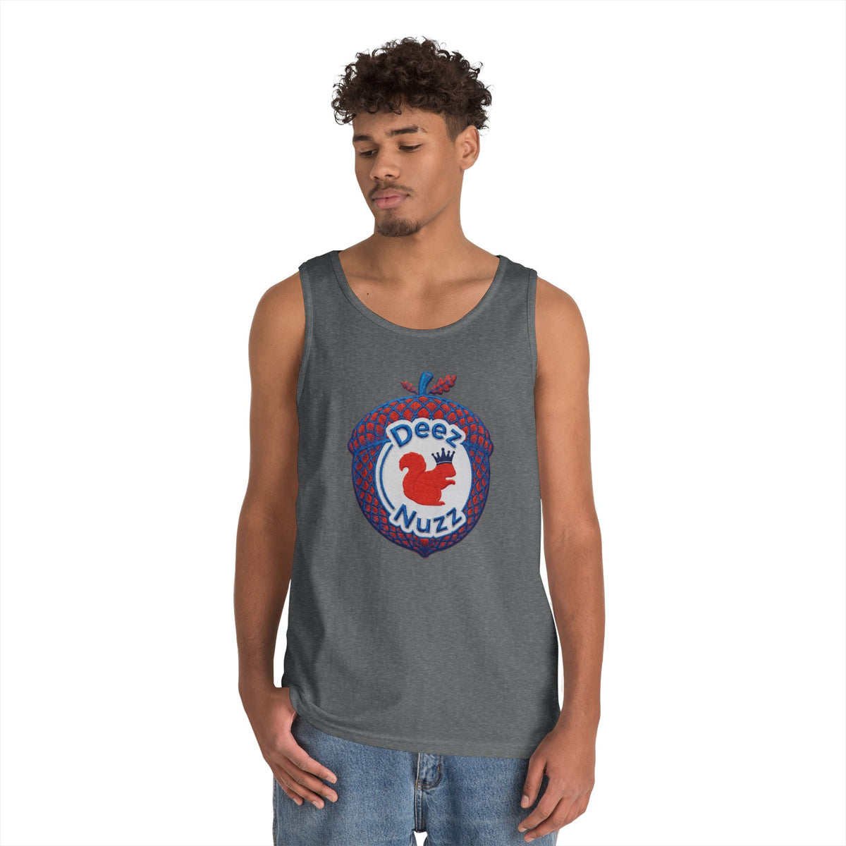 ‘Deez Nuzz’  Red,White, Blue Crest Funny Graphic Tank Top