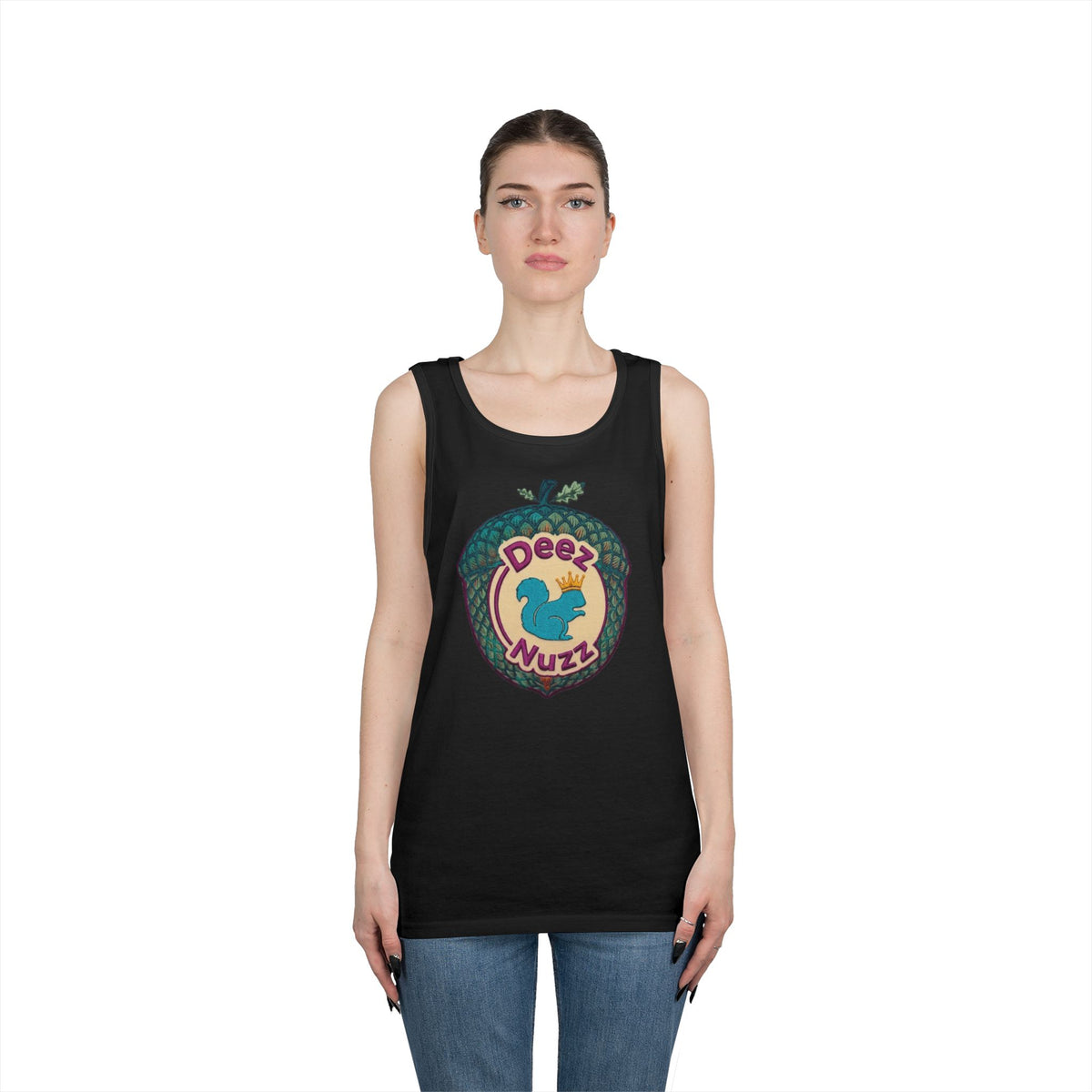 'Deez Nuzz' Purple Acorn Funny Squirrel Graphic Tank Top
