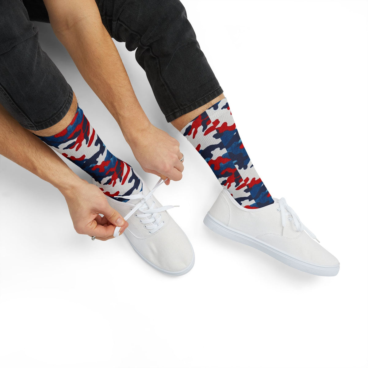 Still One Nation, Red, White and Blue Camouflage Crew Socks by Camotoez