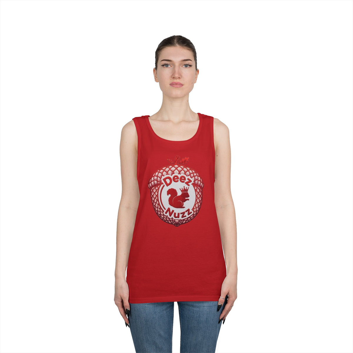 'Deez Nuzz' Red Acorn Funny Squirrel Graphic Tank Top