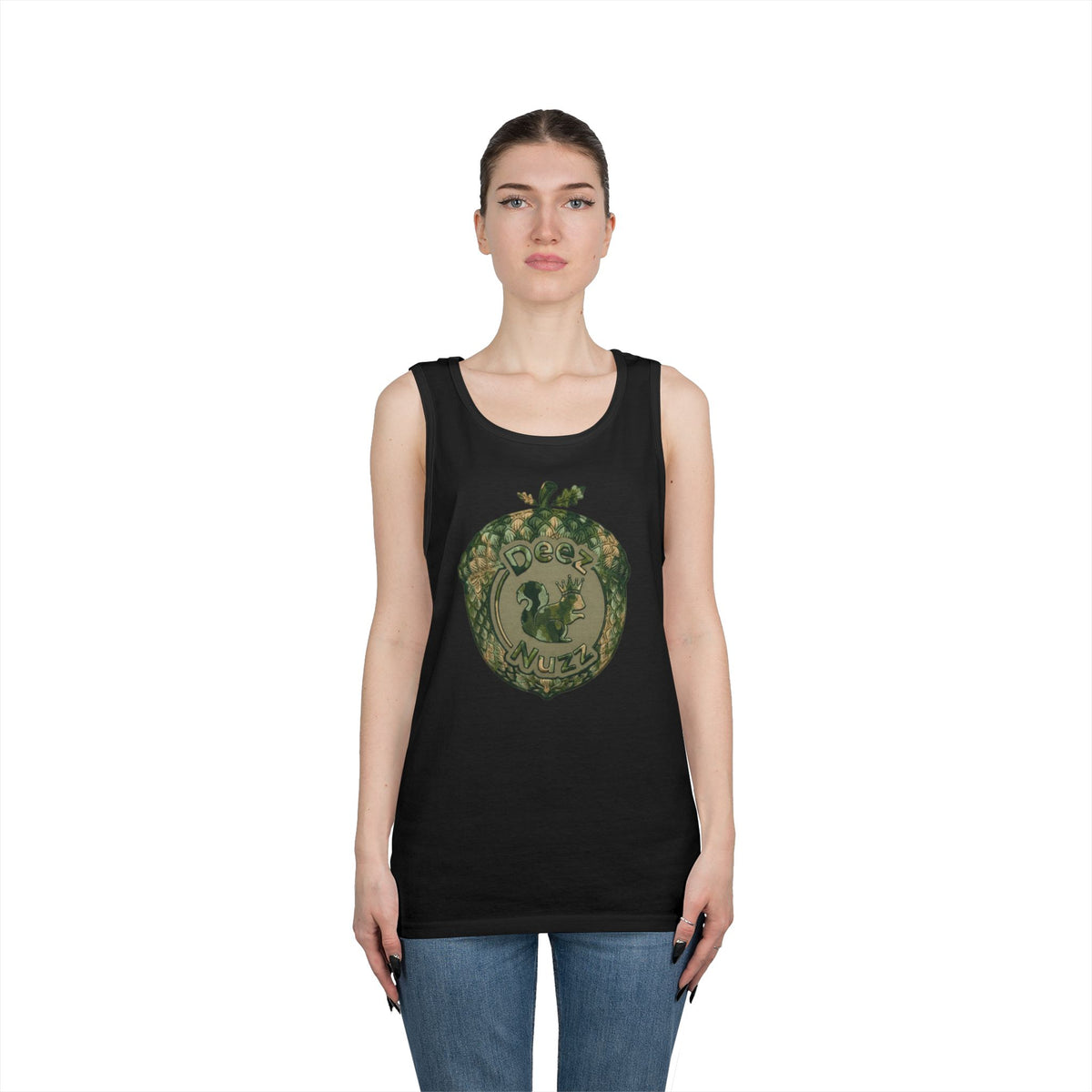 ‘Deez Nuzz’  Vintage Green Crest Funny Graphic Tank Top