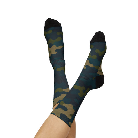 Transformative Teal and Mossy Green Crew Socks by Camotoez The Abyssal Forest Crew