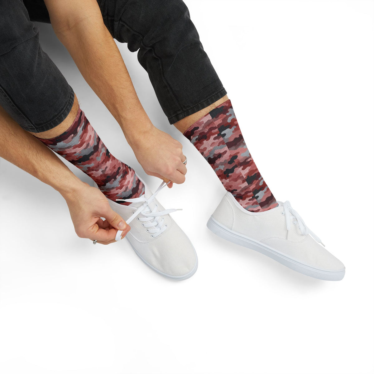 Blush Pink Camo Crew Socks by Camotoez Fly Feral Flamingos