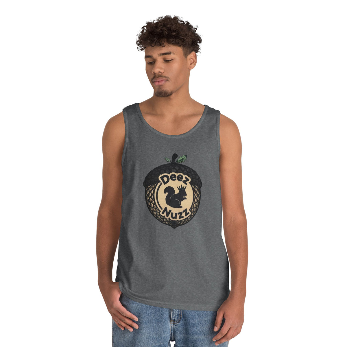 ‘Deez Nuzz’  Vintage Black/Tan Crest Funny Graphic Tank Top