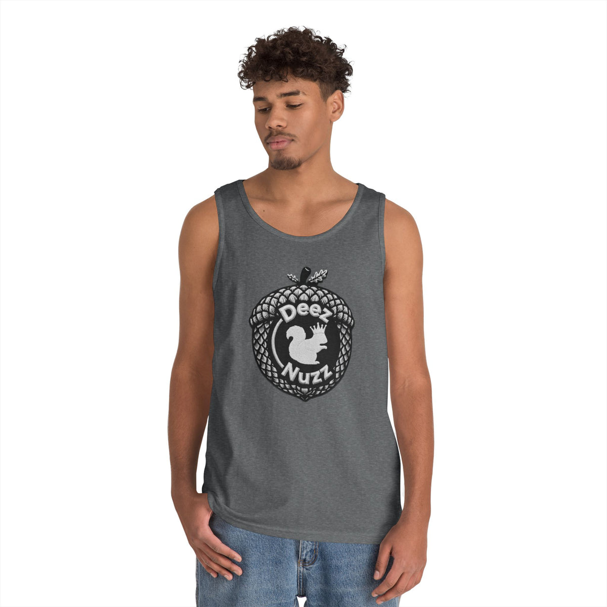 ‘Deez Nuzz’  Vintage White/Black Crest Funny Graphic Tank Top