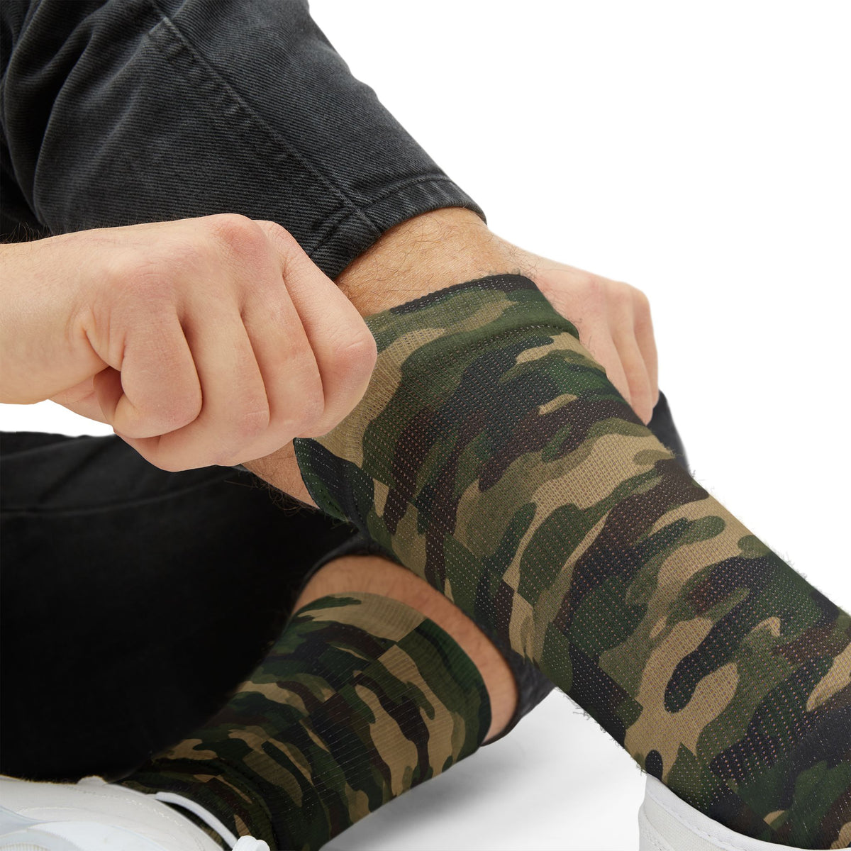 Olive and Moss GreenCrew Socks by Camotoez Woodland FeralFlux