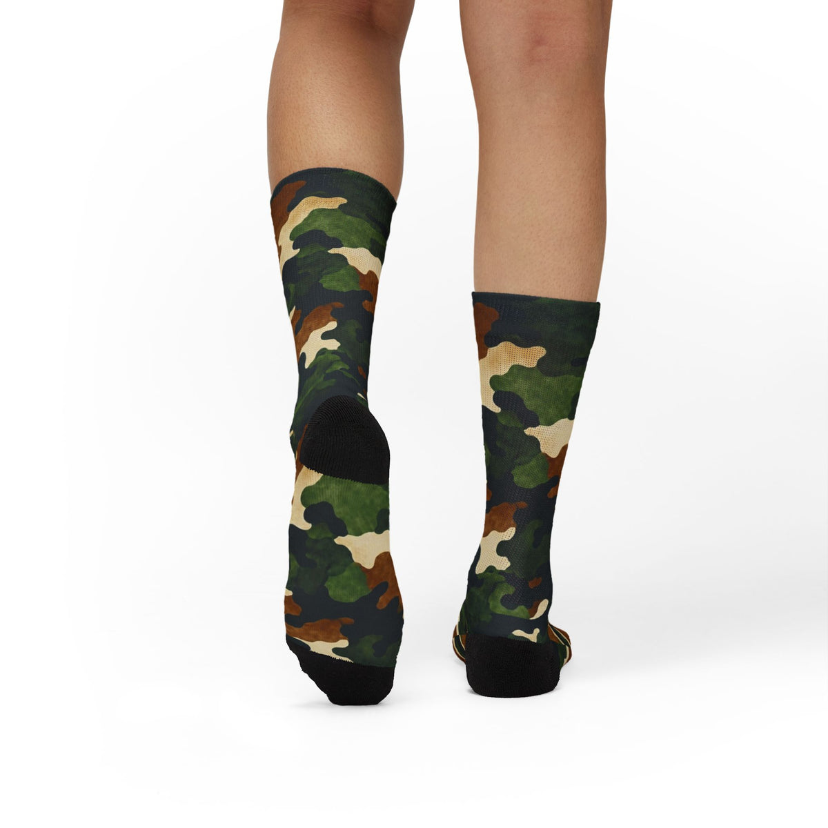Terra Brown and Verdant Green Crew Socks by Camotoez FeralWood ForestCamo Crew