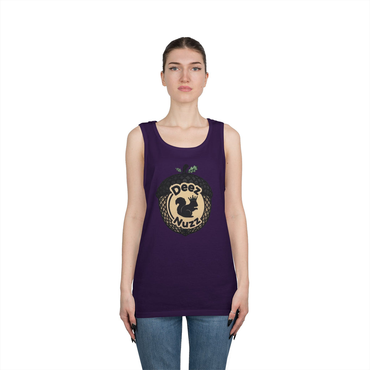 ‘Deez Nuzz’  Vintage Black/Tan Crest Funny Graphic Tank Top