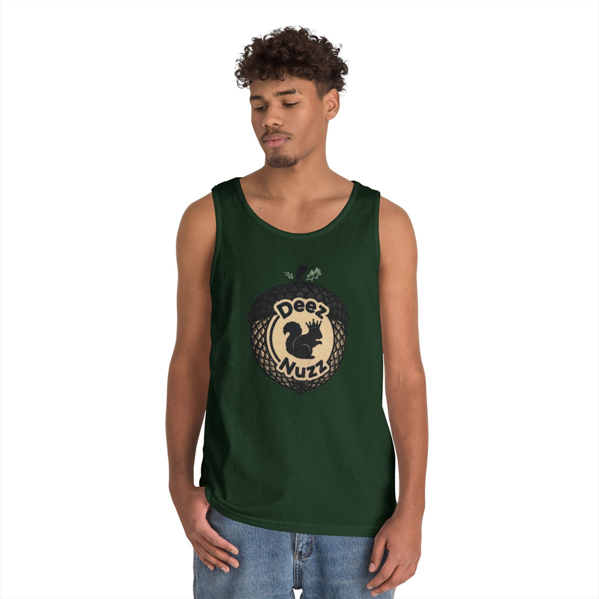‘Deez Nuzz’  Vintage Black/Tan Crest Funny Graphic Tank Top