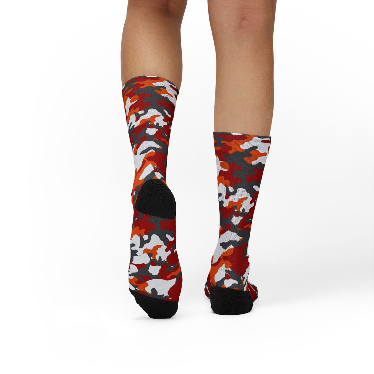 Tampa Bay Vibe Red Orange Camo Sublimation Socks — Unisex Military Print Crew Socks